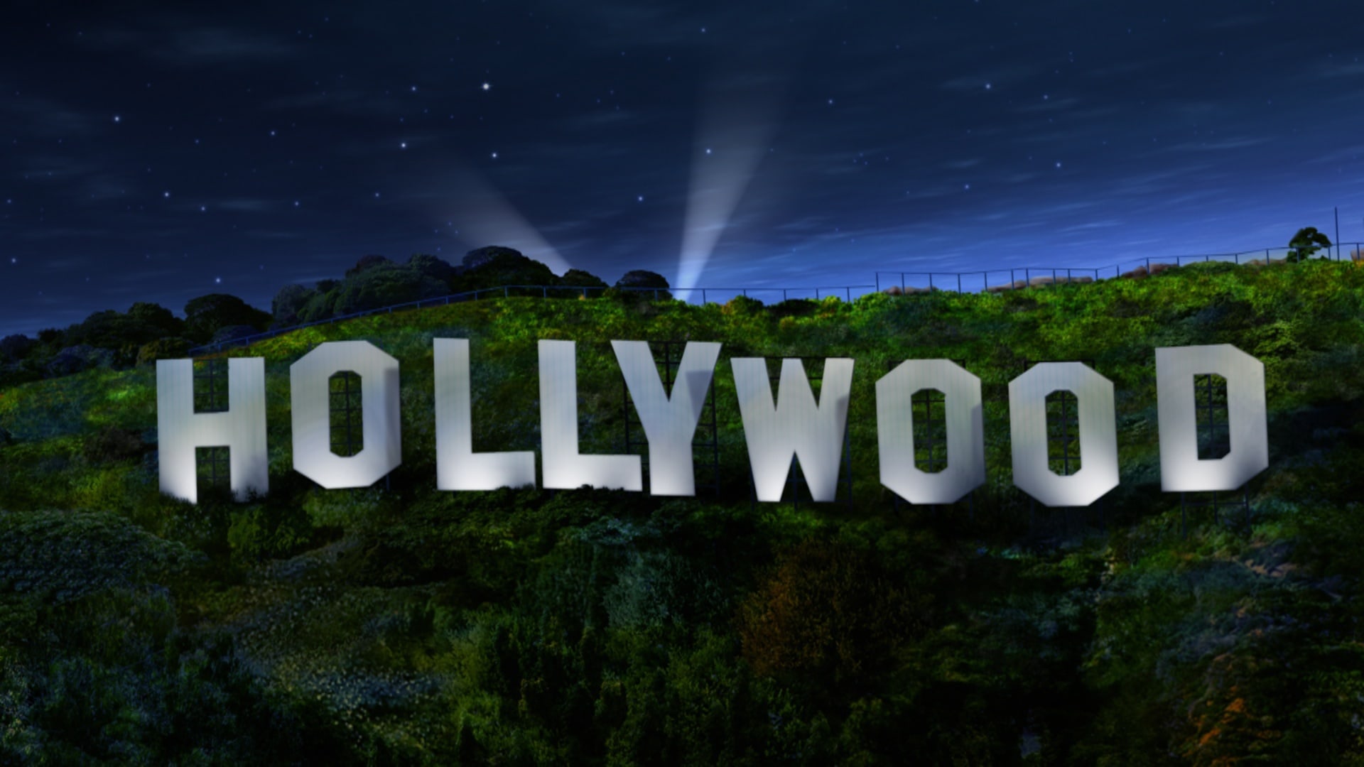 Надпись Голливуд ночью