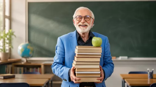 Пожилой преподаватель в классе