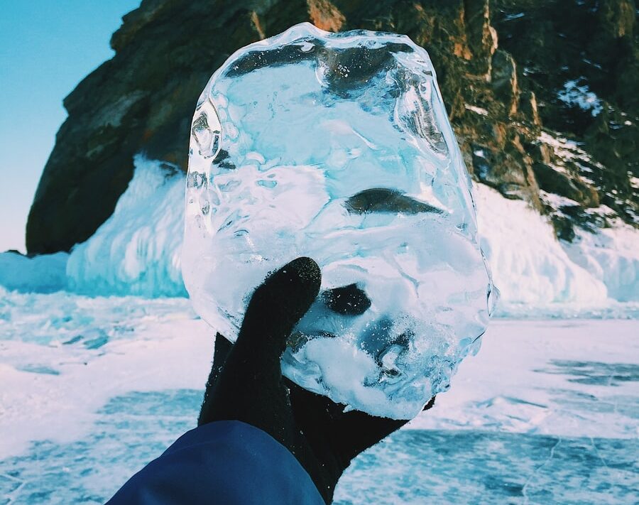 person holding ice