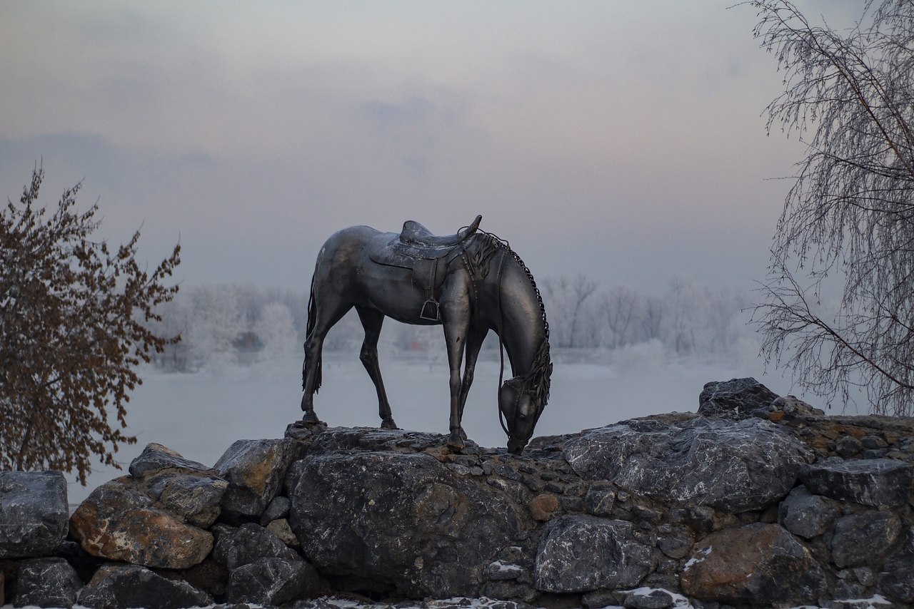 Памятник лошадь белая Красноярск