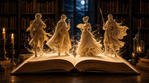 Литературные герои поднимаются со страниц раскрытой книги
