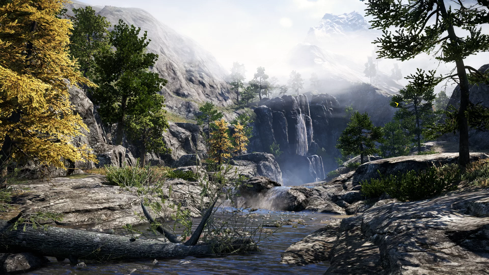 Горная долина с водопадом и лесами в Far Cry 4