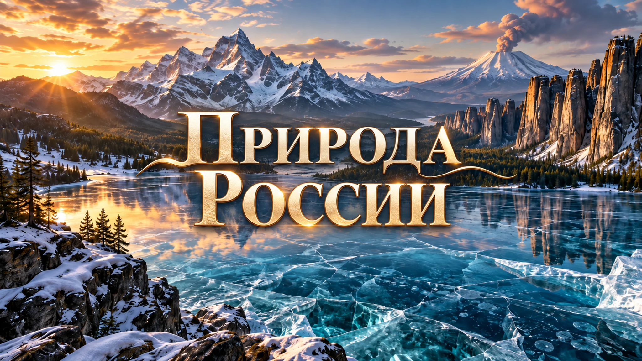 Природные объекты России: горы, ледяное озеро, тайга и вулкан